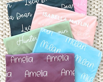 Personalized Newborn Swaddle Blanket, Soft Minky Name Blanket