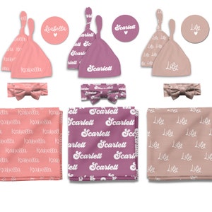 Personalized Baby Swaddle Blanket, Name Swaddle Blanket, Newborn Swaddle with Name, Swaddle Set with Bow and Hat Options