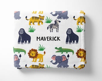 Personalized Safari Animal Baby Blanket, Soft Minky Toddler Gift