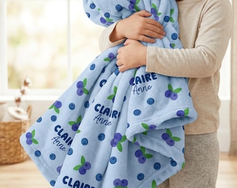 Blueberry Name Blanket, Personalized blueberry blanket