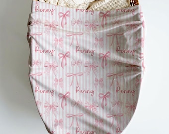 Personalized Pink Bows Name Baby Swaddle Blanket