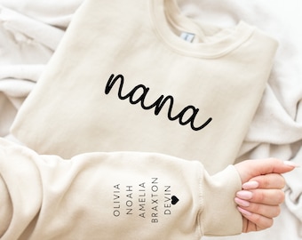 Nana EMBROIDERED Sweatshirt with Kid Name on Sleeve, Personalized Nana Sweatshirt, Minimalist Nana, Gifts for Nana, Nana Birthday Gift, Nana