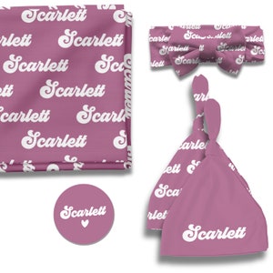 Personalized Baby Swaddle Blanket, Name Swaddle Blanket, Newborn Swaddle with Name, Swaddle Set with Bow and Hat Options