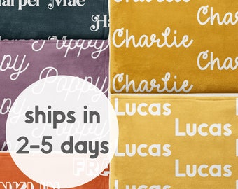Personalized Minky Blanket, Custom Name Blanket, Boho Retro Style