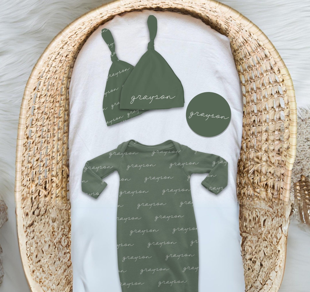 Personalized Newborn Swaddle Set Boy, Custom Swaddle and Hat Set