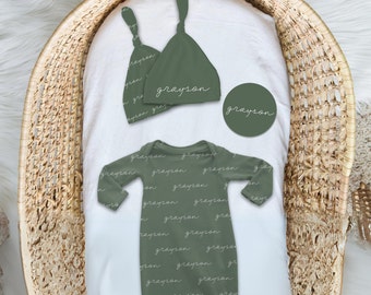 Personalized Newborn Swaddle Set Boy, Custom Swaddle and Hat Set Newborn Outfit