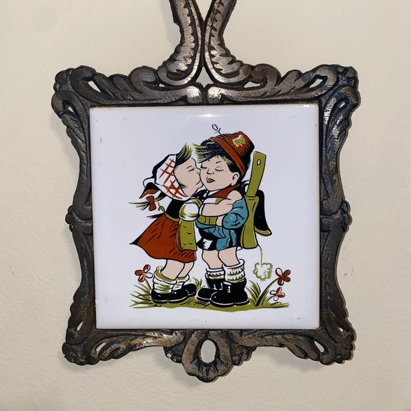 3dRose Vintage Rooster Trivet With Ceramic Tile - 8x8 Inch Natural Wood Kitchen Trivet