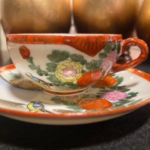 Vintage Kutani Japanese hand painted teacup and saucer