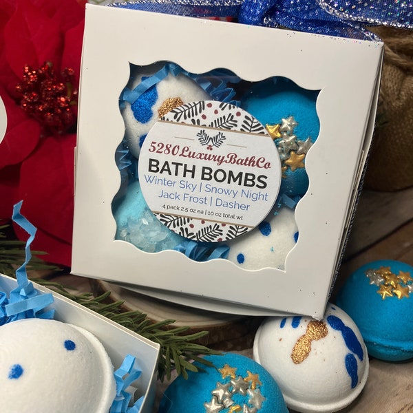 Men’s Christmas Bath Bomb Gift Set 4 Piece  Bath Bombs Small Bath Bomb Gift Under 15 Bath Bomb TeacherGifts Party Favors Self-Care Coworker