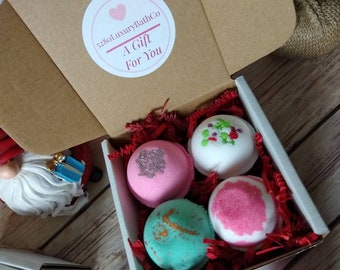 MINI Christmas Bath Bomb Gift Set 4 Piece Valentine Bath Bombs Small Bath Bombs Gift Under 10 Bath Bomb Teacher Gifts Party Favors Self-Care