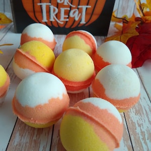 1 - 50 Halloween Bath Bombs | Party Favors | Candy Corn Bath Bombs | Non Food Party Favors | Trick Or Treat Gifts | Gift Under 5 | 1.5 oz,