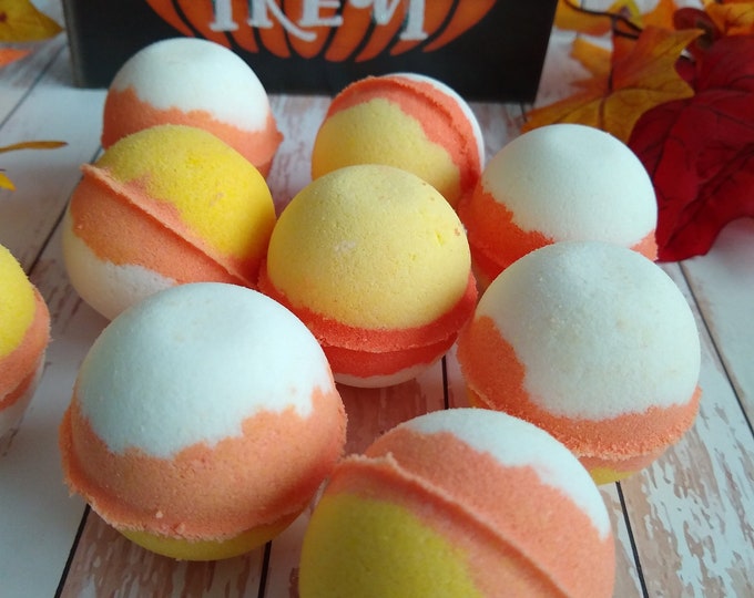 1 - 50 Halloween Bath Bombs | Party Favors | Candy Corn Bath Bombs | Non Food Party Favors | Trick Or Treat Gifts | Gift Under 5 | 1.5 oz,