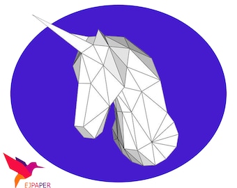 Unicorn flat stencils unicorn 3D Papercraft Low Poly papercraft template Paper Sculpture pepakura pattern template