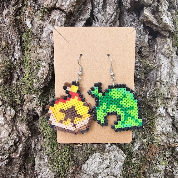 ANIMAL CROSSING EARRINGS Perler Bead Dangly Acnh New Horizons Leaf and  Money Bag Colorful Fun Cute Video Game Statement Jewelry