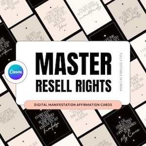 May include: A set of digital manifestation affirmation cards with black and white text on a beige and black background. The cards feature positive affirmations such as "I am attracting abundance of opportunities for my career" and "Every day I learn something new, enhancing my knowledge".