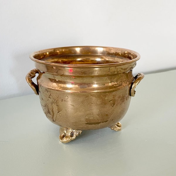 Vintage Brass Footed Flowet Pot, Boho Brass Planter