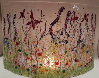 Wild flower meadow, large fused glass curve