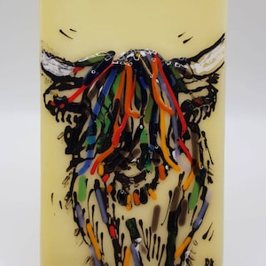 Fused glass Angus highland cow freestanding art