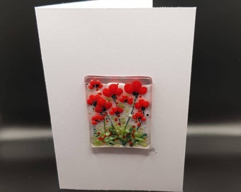 Wild poppy hand crafted fused glass card