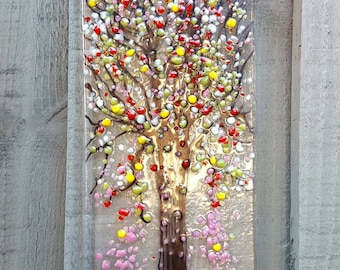 Autumn Tree Fused Glass Suncatcher, Colorful Window Art