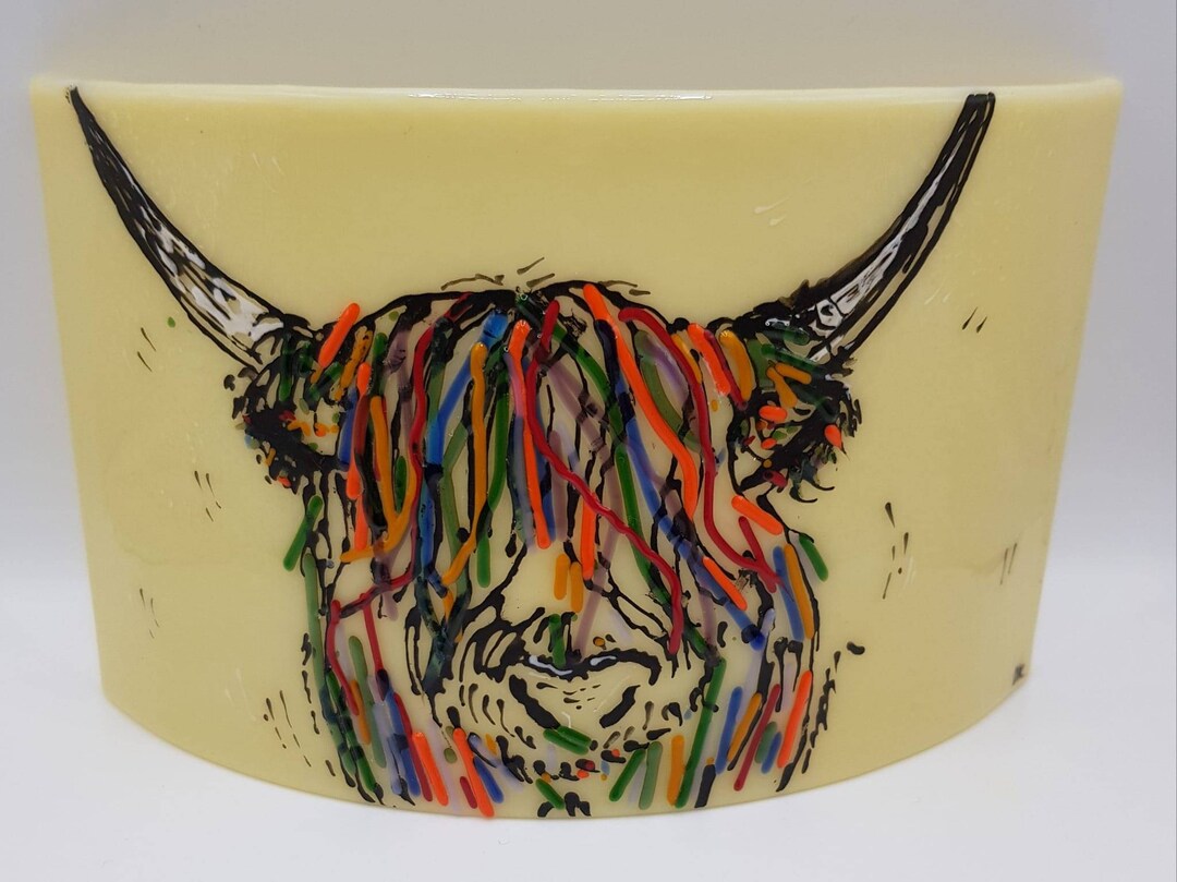 Angus the Highland Cow, Fused Glass Curved Art Etsy UK