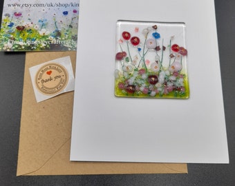 Wild meadow hand crafted fused glass card