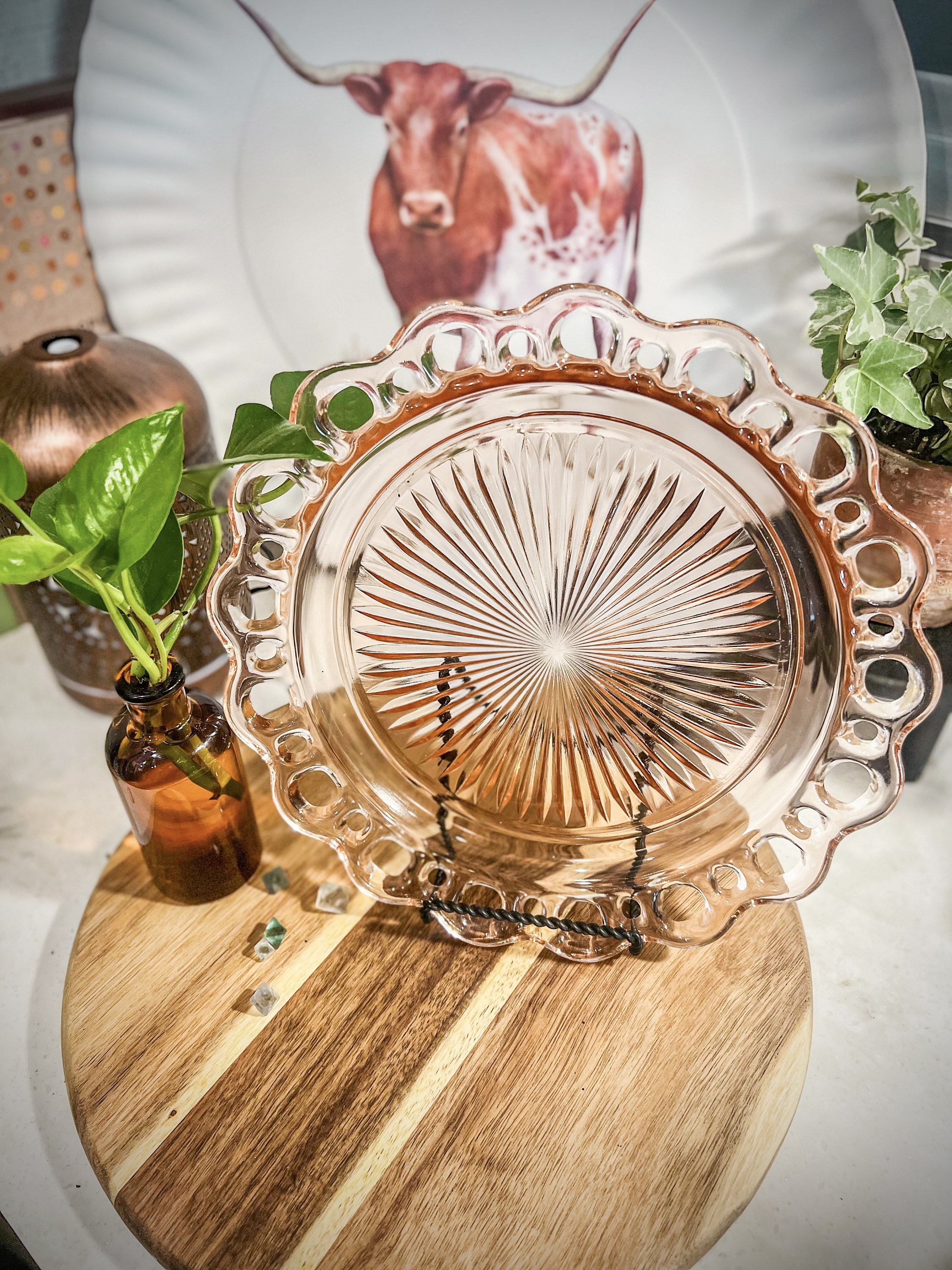 Pink Depression Glass Round Platter Etsy