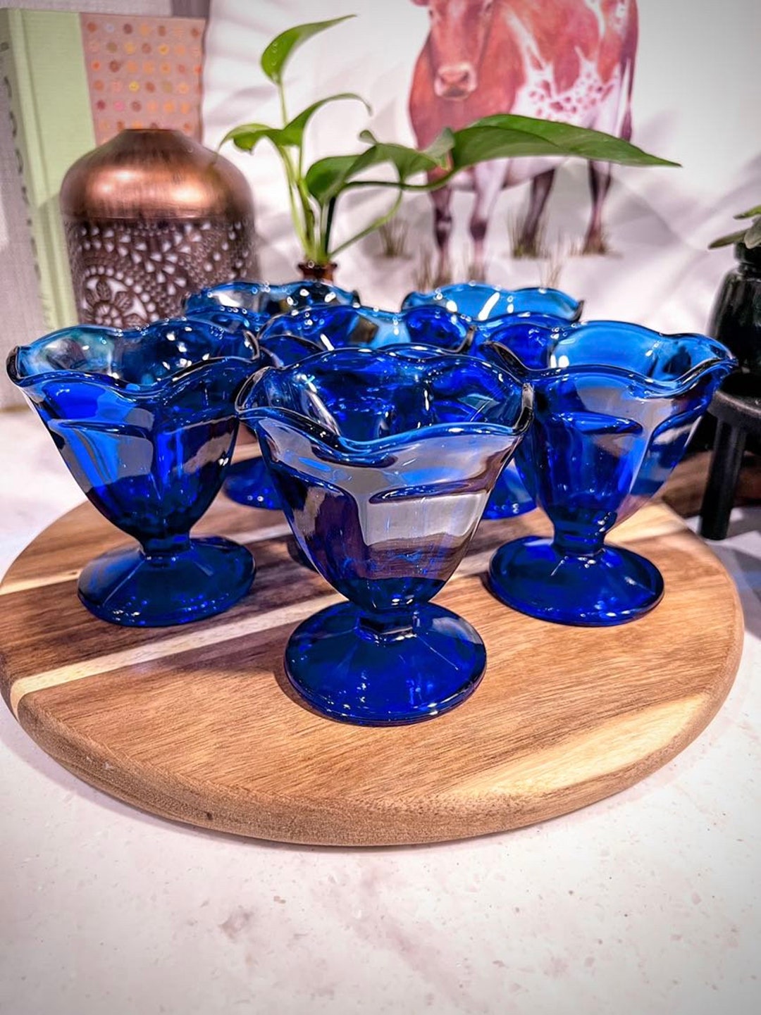 Vintage Cobalt Blue Dessert Bowls by Anchor Hocking Etsy