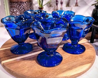 食器 Vintage Anchor Hocking Cobalt Blue set Buy Set of 2 Vintage Anchor Hocking Cobalt Blue Glass Footed