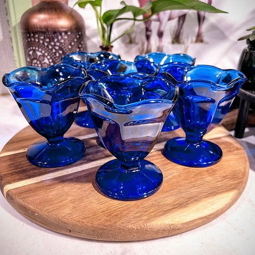 Vintage Anchor Hocking Cobalt Blue Mixing Bowls: 4 Glass Nesting