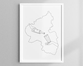 Palatinate Poster, Gift for Palatinate, Rhineland-Palatinate, Palatinate Wine, 13 x 18 cm-50 x 70 cm, Line Art, Dubbeschobbeglas, Palatinate Items, artprintsisters