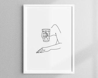 Line art poster, poster Dubbe Flirt, 13 x 18 cm - 50 x 70 cm, lineart woman, wine, poster feminine, Pfalzliebe, Rhineland-Palatinate, artprintsisters