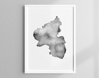 Art print Rhineland-Palatinate, 13 x 18 cm - 50 x 70 cm, watercolor black and white, fine art print, artprintsisters