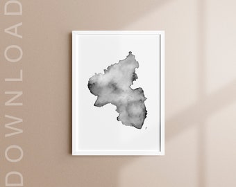 Rhineland-Palatinate "Black and White", Watercolour Painting, Artprint, Digital Download, Printable