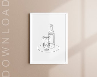 Line Art Print, Minimalistic Art, Modern Art, Dubbeschobbeglas, Rhineland-Palatinate