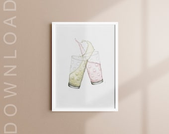 Dubbeglases Riesling and Weißherbst spritzer, Watercolour, Digital Painting, Artprint, Digital Download, Printable