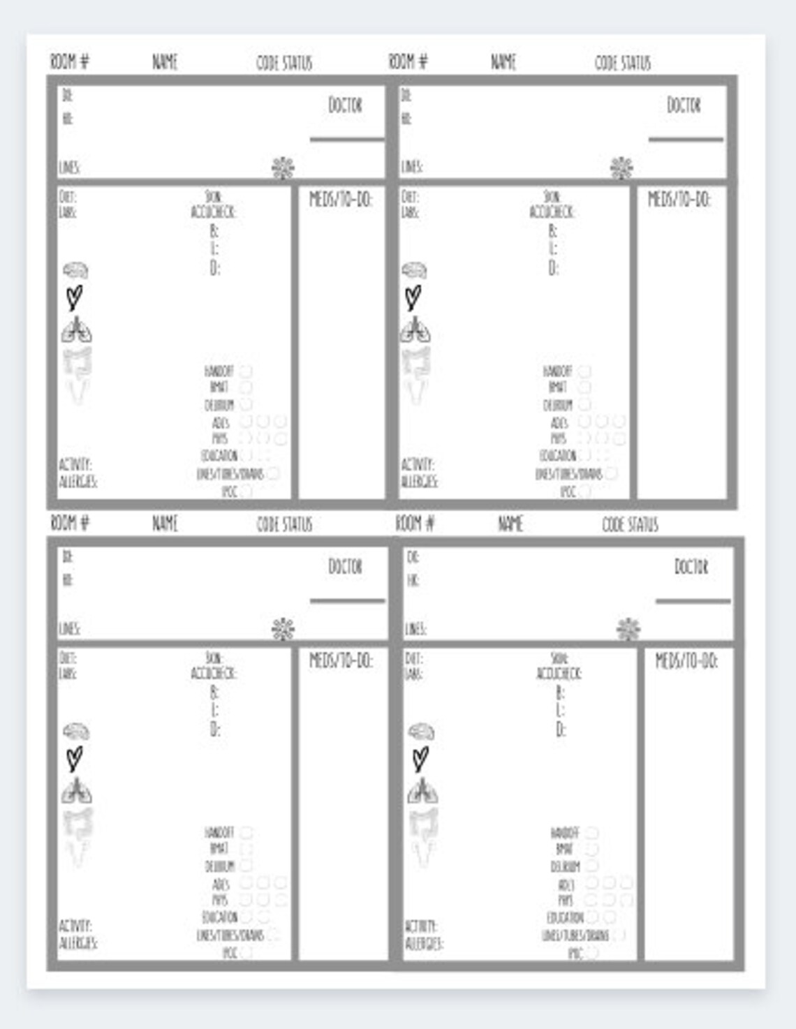 Nursing Report Sheet PCU Nurses Report Sheet DIGITAL PRINT | Etsy