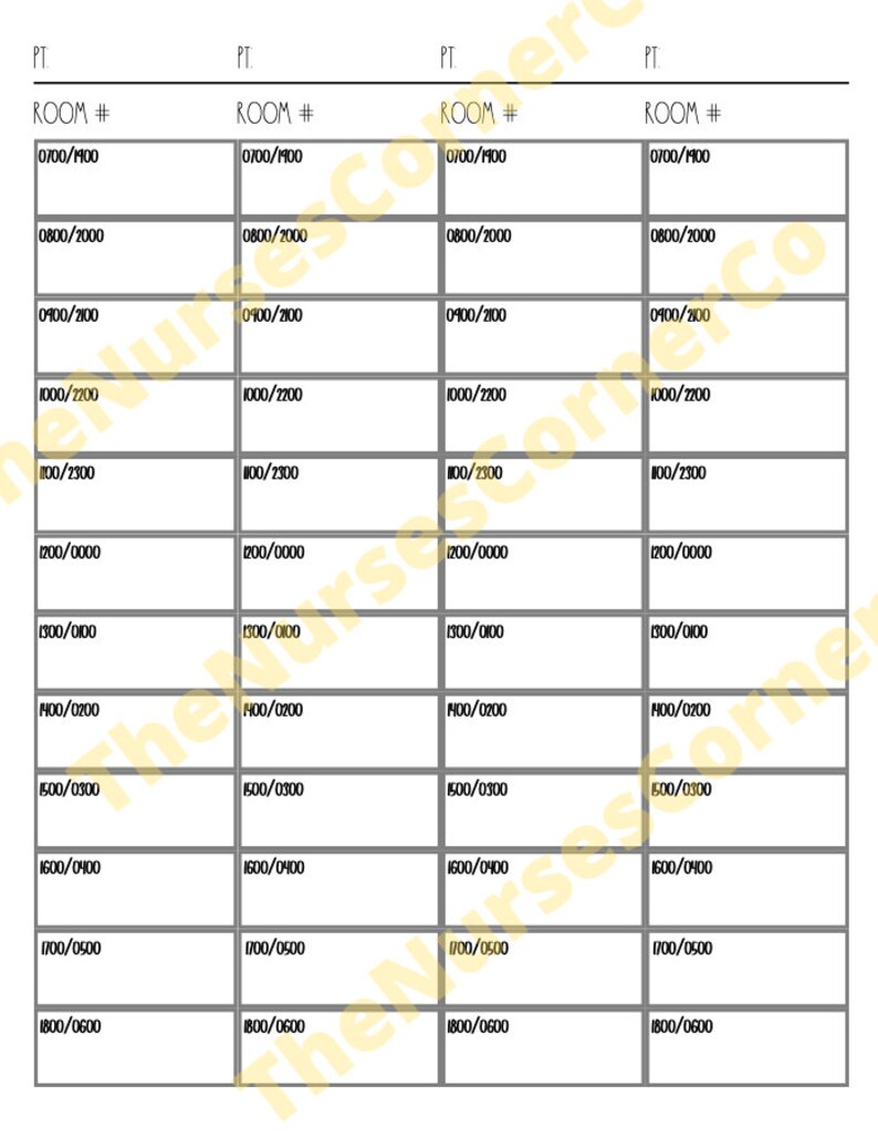 Nursing Report Sheet, Double Sided Nursing Report Sheet, 4 patient report sheet, hourly nursing to do list image 4