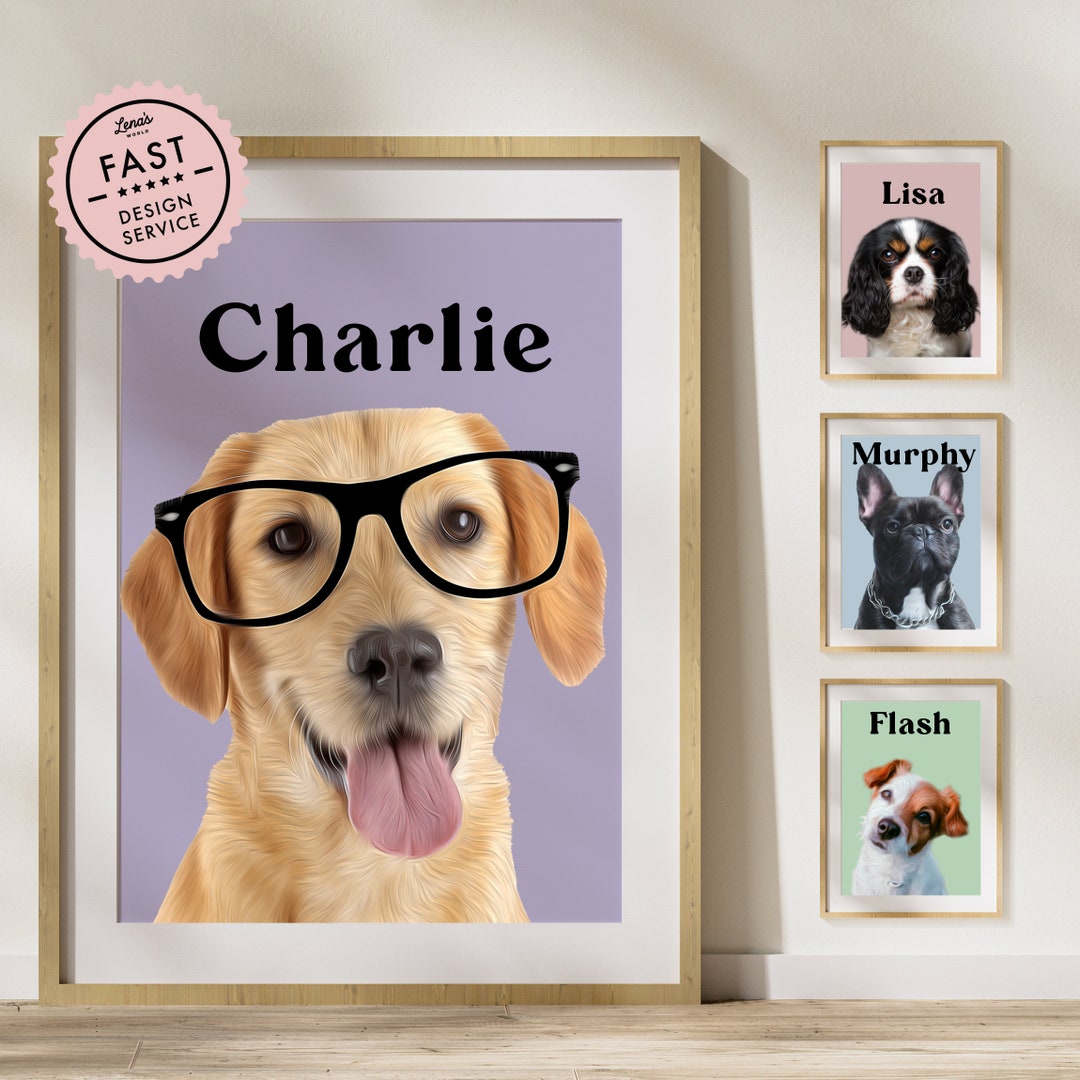 Family Pet Portrait Custom and Personalized. Pet Dog Cat Wall Art ...