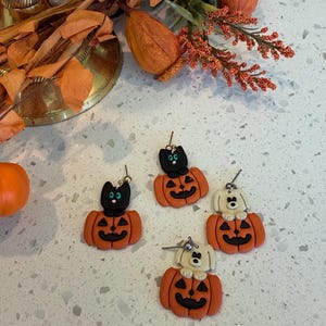 Brincos de Halloween para cachorro | Brincos de Halloween para gato | Gato em uma abóbora | Abóbora de abóbora para cachorro | Abóbora de abóbora para gato | Brincos de Halloween