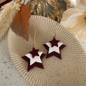 Maroon and White Star Hoops | Texas A&M Earrings | Mississippi State Earrings | Aggie Earrings | NFL Earrings | MLB Earrings | 12th Man