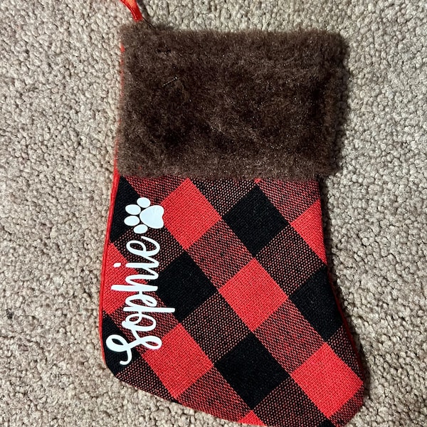 Mini Buffalo Plaid Christmas Stocking, Personalized Mini Buffalo Plaid Stocking, Pet Personalized Stocking, Elf Stocking