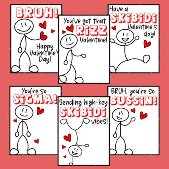 Slang Kids Valentine Cards, Kids Valentine Cards, Classroom Valentines, Tween Slang Valentine's Day Cards, Boy Valentine Cards, Personalized