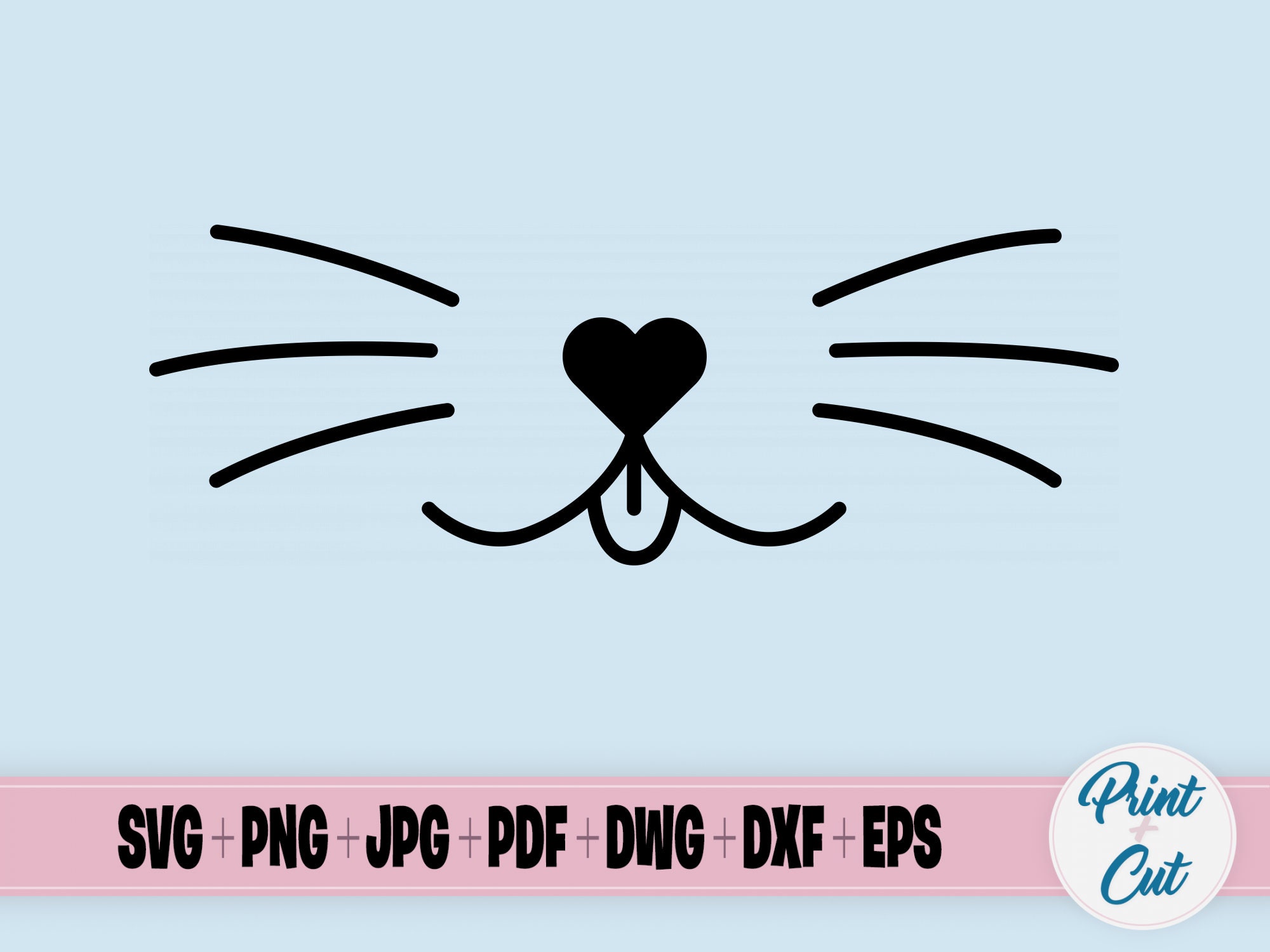 Cat Face Whiskers SVG, Print & Cut File, Vector Clipart, Printable ...