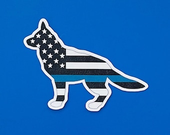 Thin Blue Line K9 Sticker: American Flag Dog Decal