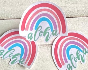 Sticker Aloha Rainbow: sticker Hawaï-eiland (3 x 3 inch)