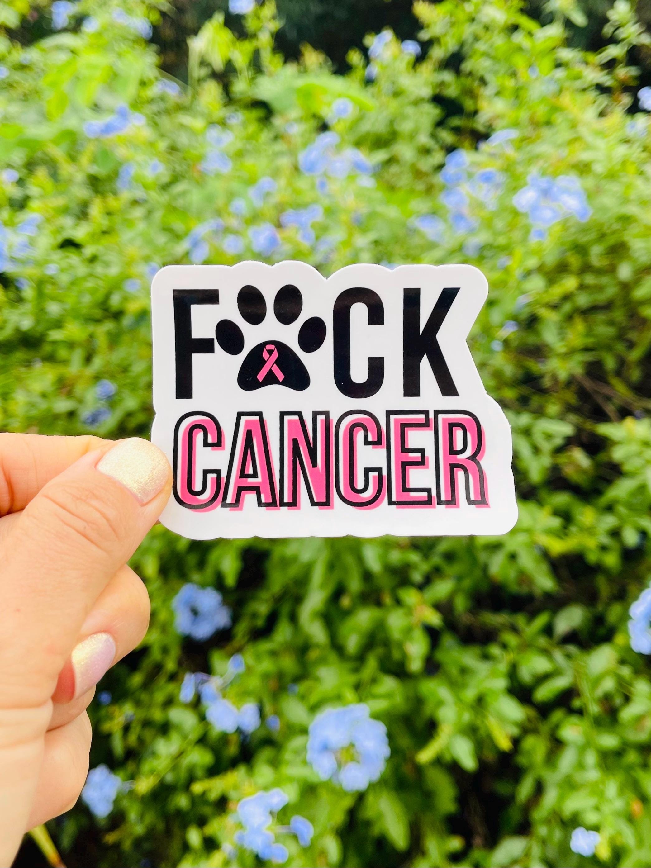 Naklejka Fawk Cancer: Prezent z okazji utraty zwierzaka, naklejka z różową wstążką