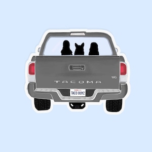Calcomanía para camión, regalo personalizado para papá, silueta de mascota familiar, regalo personalizado de Toyota para dueño de camión, calcomanía para dueño de perro. Regalo de la familia.