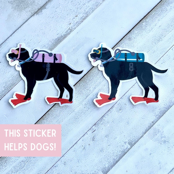 Dog Sticker | Black Lab dog Sticker | Scuba diving Dog | scuba diving lover | dog lover scuba sticker | gifts for scuba diver  | Scuba gift