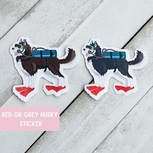 Dog Stickers | Husky Sticker | SCUBA Husky Dog Sticker | scuba diving gift | Husky mom sticker gift for husky lover | scuba dog | red husky